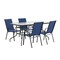 Emma and Oliver Five Piece Patio Table Set with Metal Table with Tempered Glass Top and 4 Flex Comfort Stacking Chairs